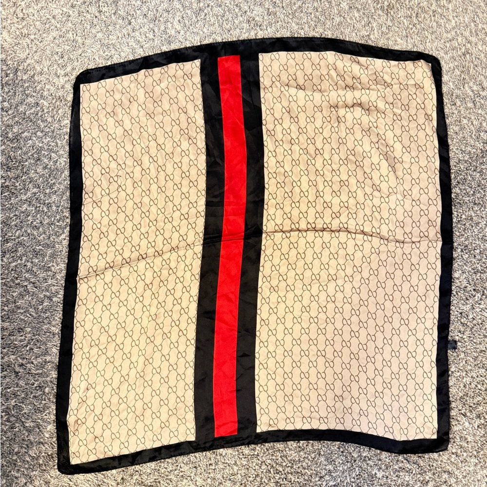 Beige and Red Patterned Scarf